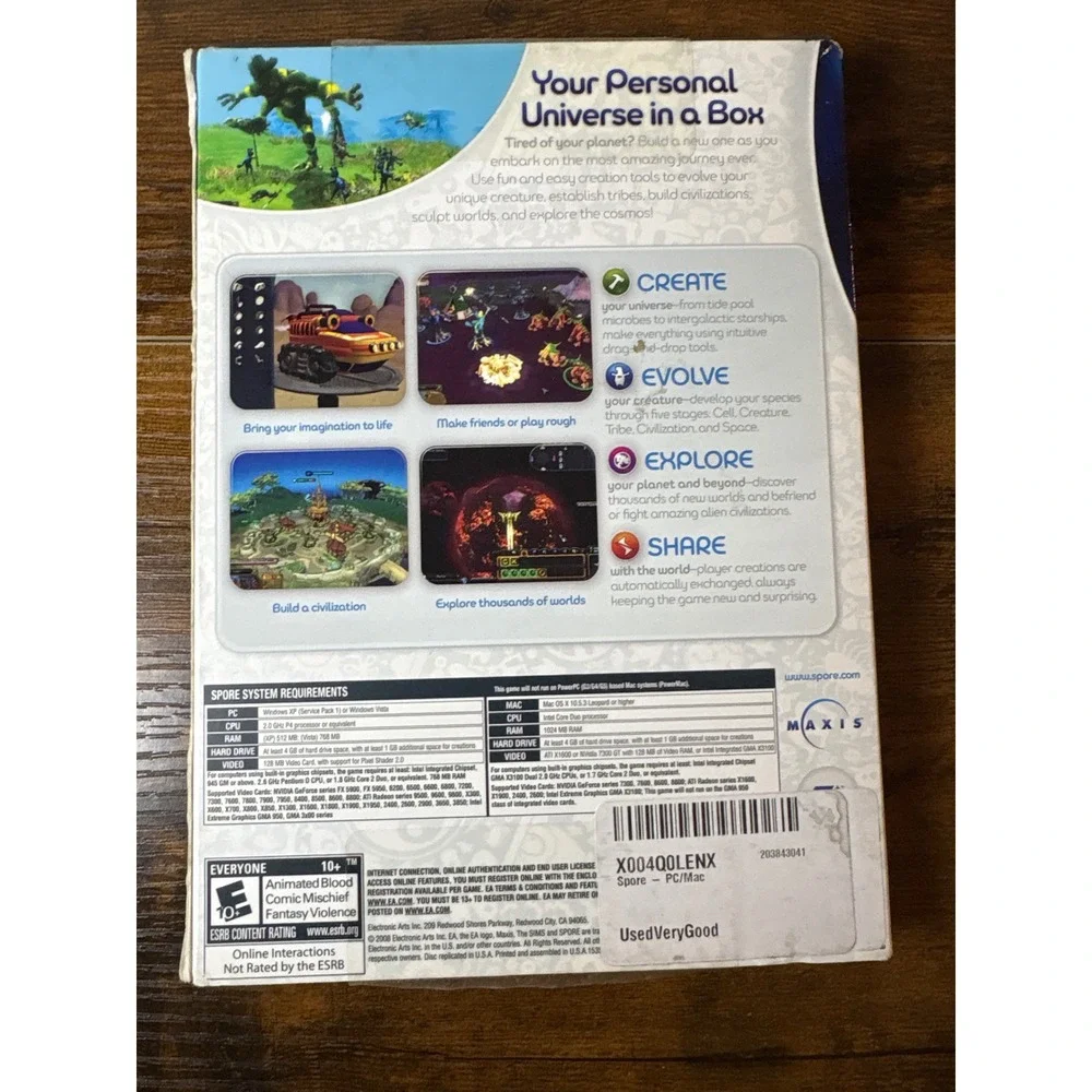 Spore PC Mac DVD-ROM Software Game Electronic‎ Arts EA Maxis 2008 Simulation